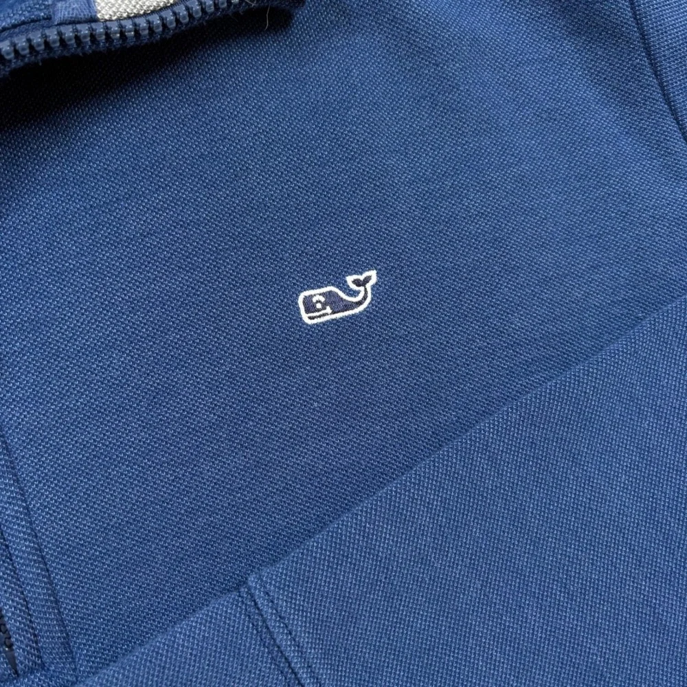Vineyard Vines Mens‎ XL Navy Blue Pique Quarter Zip Pullover Sweater Gray Collar